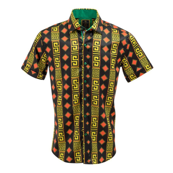 Satin Black Diamond Print Short Sleeve Shirt