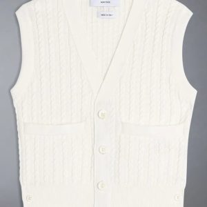 100% Wool Children's Cotton Cable Knit V-neck Cardigan Vest
