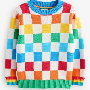 Multi Rainbow Checkerboard Knitted Jumper