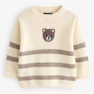 Bear Stripe Knitted Crew Neck Jumper (3mths-7yrs)
