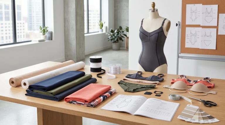 Home Swimsuit fabric swatches with lining, elastic and stretch materials for product development